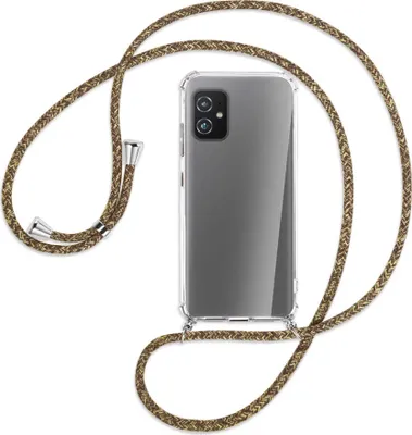 Produktbild von Handykette Backcover-Schutzhülle mit Band (Metall silberfarben) für Asus Zenfone 8 - braun+beige