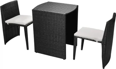 Immagine prodotto di vidaXL set bistrot 3 pezzi con cuscini in rattan nero