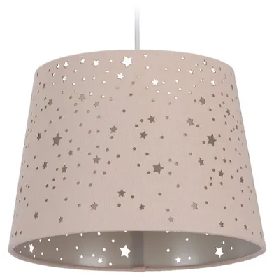 Produktbild von Relaxdays Kinderzimmerlampe Sterne, hängende Schirmlampe für Mädchen, Sternenhimmel Motiv, E27, runder Stoffschirm, rosa