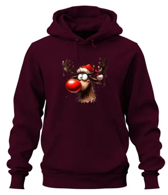 Obrázok produktu pre Vtipná mikina s kapucňou Deer Reindeer Rudolf Moose - Christmas Xmas Christmas Uni mikina s kapucňou, bordová, XL