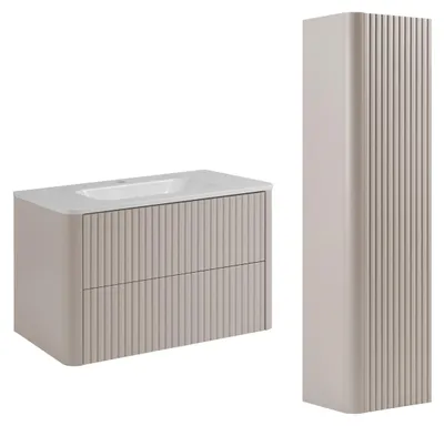 Produktbild von Badmöbel-Set Schrank 80 mit Waschbecken und Hochschrank, Kaschmir, 80,30 x 48,4 x 43,7 cm