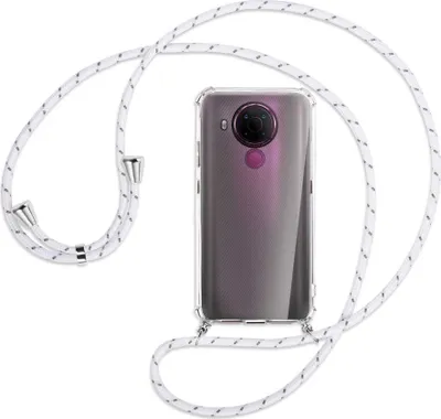Produktbild von Handykette Backcover-Schutzhülle mit Band (Metall silberfarben) für Nokia 5.4 - weiß/grau