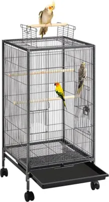 Image de Grande cage à oiseaux noire 3 en 1, dimensions intérieures : 45 x 45 x 100 cm