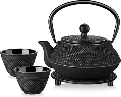Productafbeelding van Famanu theepot van gietijzer met infuusmandje - zwart