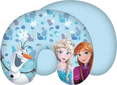 Produktbild von Disney Frozen Reisekissen, Nackenkissen, Anna, Elsa und Olaf mit Schneeflocken, Zauber, Magier 28 x 33 cm, 100% Polyester