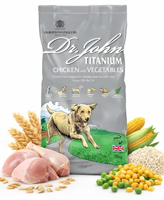 Zdjęcie produktu dla Karma dla psów z kurczakiem i warzywami, 15 kg suchej karmy dla dorosłych psów – Dr John Titanium