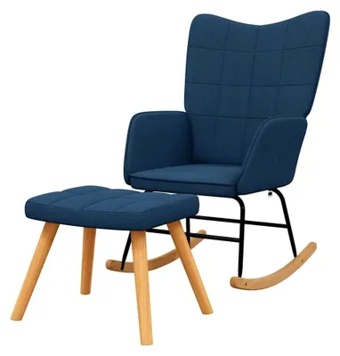 Produktbild von Schaukelstuhl mit Hocker, Schwingsessel, Relaxstuhl, Polsterstuhl, Wohnzimmerstuhl, Sessel, Stuhl, Relaxsessel, Stoff, Blau