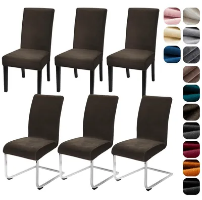 Immagine prodotto di Copri sedie elasticizzati in velluto, set da 6, color marrone scuro, lavabili, taglia universale