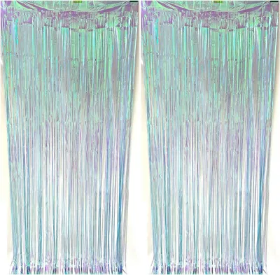 Productafbeelding van Regenboogkleurige neonfolie met franjes - Set van 2 - 1 x 2 m metallic tinselfolie - Streamer - Gordijnen - Verjaardag
