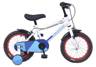 Kinderfahrrad 14 Zoll mit Stützrädern, weiß/blau, 3–5 Jahre
