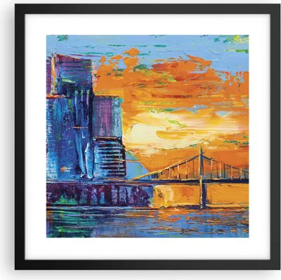 Produktbild von Gerahmtes Poster - Schwarzer Rahmen - Stadt Brücke pastos - 40x40 cm - Wand Bild - Wanddeko - Wandbilder - Kunstposter - Wandposter - Bilderrahmen - Bilder - Kunstdruck - P2BAC40x40-4392