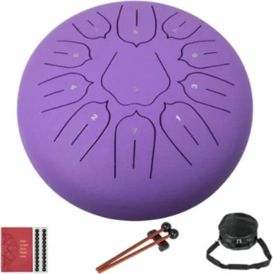 Produktbild von Happyment Steel Tongue Drum – Stahlzungentrommel – 25 cm – 11 Töne – Handdrum – Yoga – Handpan – Lila