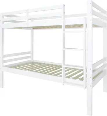 Produktbild von Etagenbett 90x200cm Kinderbett (ohne Matratze) Jugendbettmit dreistufiger Winkelleiter und Absturzsicherung 2 Einzelbetten Kiefer Weiss