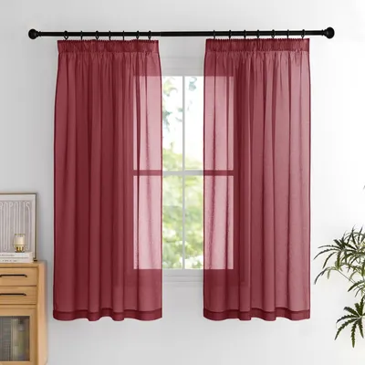 Immagine prodotto di Tende trasparenti in voile, altezza 160 cm, larghezza 140 cm, colore rosso, confezione da 2