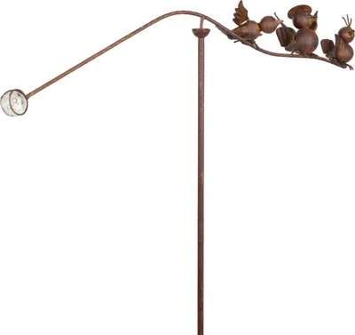 Zdjęcie produktu dla Wtyczka ogrodowa metalowe ptaki na gałęzi ze szklaną kulą przeciwwaga 116x71 cm wygląd stali nierdzewnej dekoracja ogrodowa wtyczka dekoracyjna figura do kwietnika trawnik taras obszar zewnętrzny odporny na warunki atmosferyczne