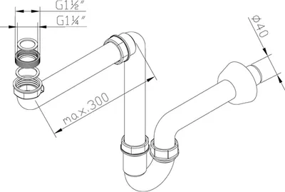 Produktbild von Raumsparsiphon 1 1/4 Zoll mit 40 mm Anschluss