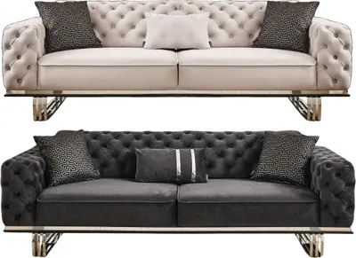 Produktbild von Villa Möbel Sofa Set Sinn Anthrazit-Creme Stellvariante:3+3 Relax- und Bettfunktion, pflegeleichter Mikrofaser Samtstoff