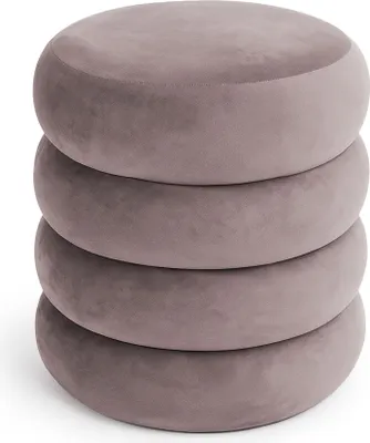Produktbild von Sitzhocker – Hocker – Polsterhocker – Runder Hocker – Teddy Hocker – SNUGGO – Hellrosa – 42 cm – Eleganter Samthocker mit Stauraum im modernen Design