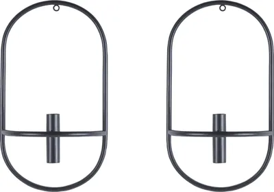 Produktbild von BELIANI Wandkerzenhalter 2er Set Schwarz Metall Oval Modern Industrie Design Wanddeko für Stabkerzen Spitzkerzen Wohnzimmer Schlafzimmer Esszimmer Flur