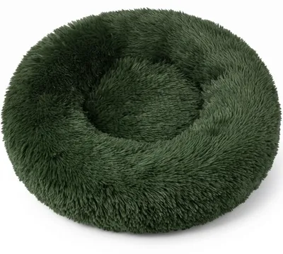 Immagine prodotto di IvoQ Cuccia a ciambella per cani e gatti – Ø 50 cm – Morbido letto in peluche per animali domestici – Verde scuro – Per gatti e cani di piccola taglia, Immagine generata dall'IA