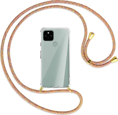 Produktbild von Handykette Backcover-Schutzhülle mit Band (Metall goldfarben) für Google Pixel 5 - Rainbow