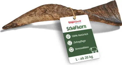 Produktbild von Supravit Natürliches Schafhorn L | Kauspielzeug für Hunde – gesundes Kauhorn für Zähne & Zahnfleisch | Langanhaltend, robust & splitterfrei