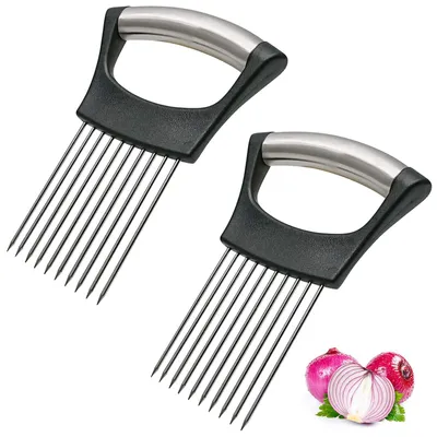 Produktbild von 2 Stück Zwiebelschneider Edelstahl Gemüseschneider Küchenhelfer für Obst, Gemüse und Fleisch