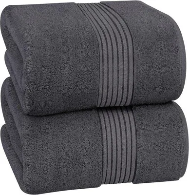 Productafbeelding van Ibenzoa® Saunatowel set van 2, 100% ringgesponnen katoen, 70 x 140 cm, grijs, absorberend, met ophangoog
