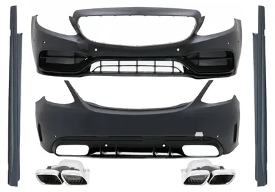 Productafbeelding van Bodykit voor Mercedes C-klasse W205 sedan, modeljaren 2014-2020, bestaande uit: bumpers, sideskirts en uitlaatsierstukken, met een C63-look.