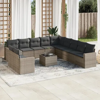 Produktbild von Gartensofa Set Couchgarnitur Garten - 12-tlg. Garten-Sofagarnitur mit Kissen Grau Poly Rattan,104 Kg