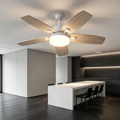 Obrázek produktu pro Stropní ventilátor INONEFT, 106 cm, s osvětlením a dálkovým ovládáním, 5 lopatek, tichý provoz, DC motor, 6 rychlostí, 3 teploty barvy, časovač, barva dřeva