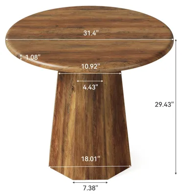 Image de Table ronde de 80 cm - Table de cuisine pour 4 personnes - Plateau en bois - Base octogonale - Petite table pour appartement ou bureau - Couleur : marron