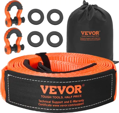 Produktbild von VEVOR Abschleppgurt-Bergeset, 16329 kg, Abschleppseil mit Aufbewahrungstasche & 19 mm D-Ring-Schäkel, Notfall-Hochleistungsgurt für SUVs, Pickups, LKWs, Boote, Geländefahrzeuge, 76,2 mm x 6,1 m