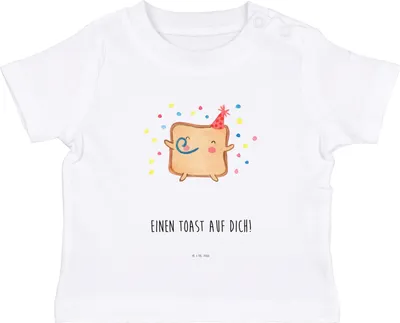 Produktbild von Mr. & Mrs. Panda  T-Shirt Toast Party 0. - 6. Monat - Weiß - Geschenk, Valentinstag, Freundin, Babyshirt, Organic Baby, Kinder Top, für, Hochzeitstag, Oberteil, Frauen