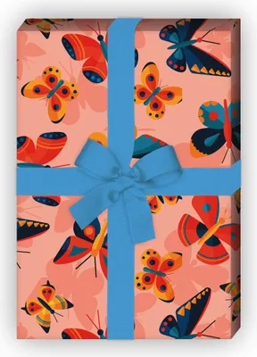 Produktbild von Schmetterlings Geschenkpapier im Retro Look, orange - G8248, 32 x 48cm