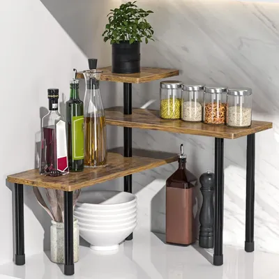 Produktbild von Küchenorganizer-Set Küchen Organizer Küchenregal Eckregal mit 3 Etagen Küchenschrank (für Küche Bad Theke Schrank Pflanze, Gewürzregal verstellbare