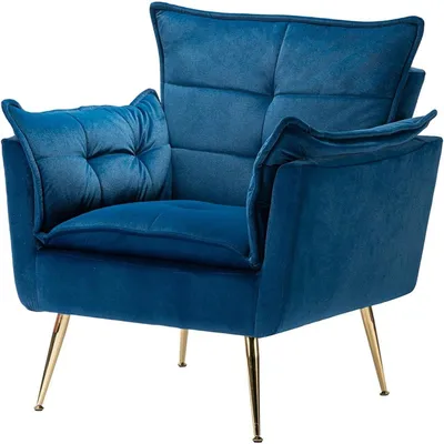 Produktbild von Sessel - Ohrensessel - Loungesessel - Sofa - Bequemer Sessel mit goldenen Metallfüßen - Dicke Sitzfläche - Modernes Marineblau