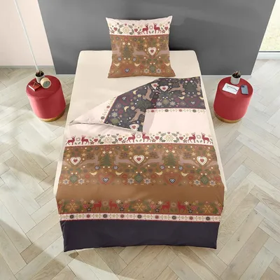 Produktbild von Traumschlaf Feinbiber Bettwäsche Hirsche Weihnachten 135x200 cm + 80x80 cm