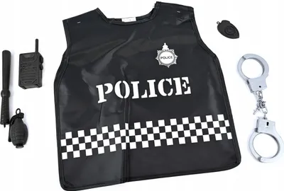 Zdjęcie produktu dla Mundur Policjanta Czarna Kamizelka Kajdanki Strój Karnawałowy Przebranie