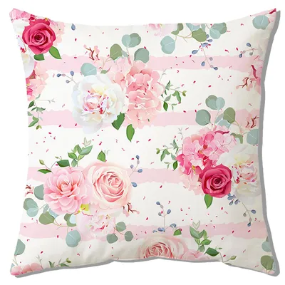 Kissenbezug 45x45 cm, 2er-Set, rosa Blumen, dekorativ