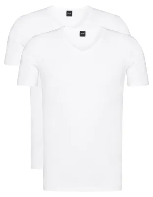 Produktbild von BOSS 2er Pack Herren V-Neck T-Shirts Baumwolle Stretch 2 x Weiß Gr.L