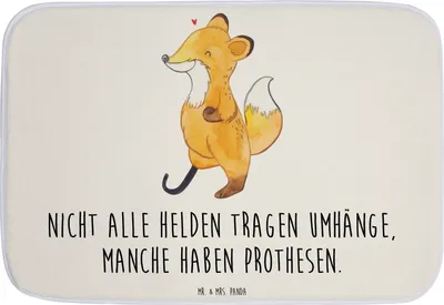 Produktbild von Mr. & Mrs. Panda Badezimmerteppich Fuchs Beinprothese - Weiß - Geschenk, Badematte, Badteppich, Duschvorleger, Amputation, Beimamputation, duschmatte, Badläufer