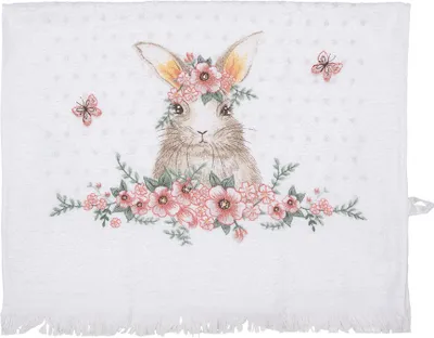 Produktbild von Clayre & Eef Gästehandtuch 40x66 cm Weiß Rosa Baumwolle Kaninchen