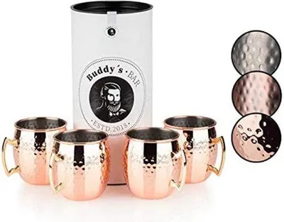Produktbild von Famanu Moscow Mule Becher, 550 ml, hochwertige Edelstahlbecher mit Kupferbeschichtung, Set von 4