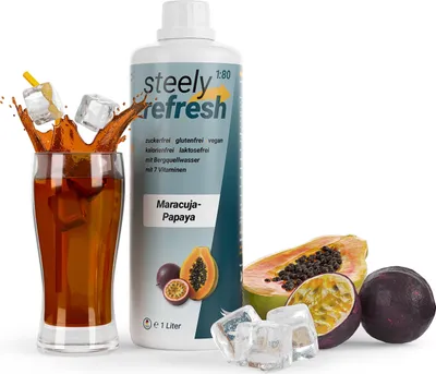 Produktbild von SteelyRefresh Getränke Sirup 1 Liter Flasche - Geschmacksrichtung: Maracuja-Papaya