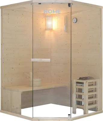 Produktbild von HOME DELUXE - Traditionelle Sauna ARUNA L - Maße: ca. 130 cm × 130 cm × 190 cm, Holz: Fichtenholz, 8 mm klares Sicherheitsglas - inkl. Saunaofen und Saunazubehör