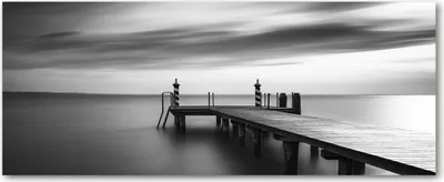Produktbild von Tulup® Leinwandbild - 125x50 cm - Wandkunst - Drucke auf Leinwand - Leinwanddruck  - Landschaften - Schwarzweiß - Pier am See
