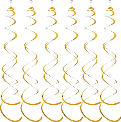 Produktbild von 6 Stücke Spiralanhänger Party Luftschlangen Hängende Kunststoff Luftschlangen Spiralanhänger Zwillingsschwanz Party Deckenfolie Wirbel Dekorationen Golden