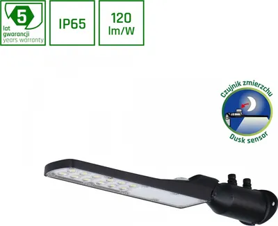 Produktbild von Spectrum LED STREETOS SLIM 30W Straßenleuchte 3600lm schwarz 140/85° IP65 Industrieleuchte IK08 tralweiß 4000K mit Dämerungssensor