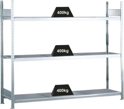 Produktbild von Schulte Weitspannregal mit Stahlböden WS 2000 | Grundregal | HxBxT 200x250x60cm | 3 Ebenen | Fachlast 400kg | Verzinkt
